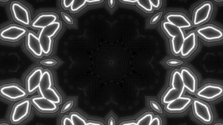 VJ Loop - Glowing Kaleidoscope Creating Random Geometric Patterns in White
