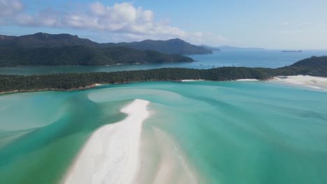 Arena-De-Sílice-Blanca-Y-Agua-Azul-Turquesa-En-La-Playa-De-Whitehaven---Entrada-De-La-Colina-En-La-Isla-De-Whitsunday-En-Qld,-Australia