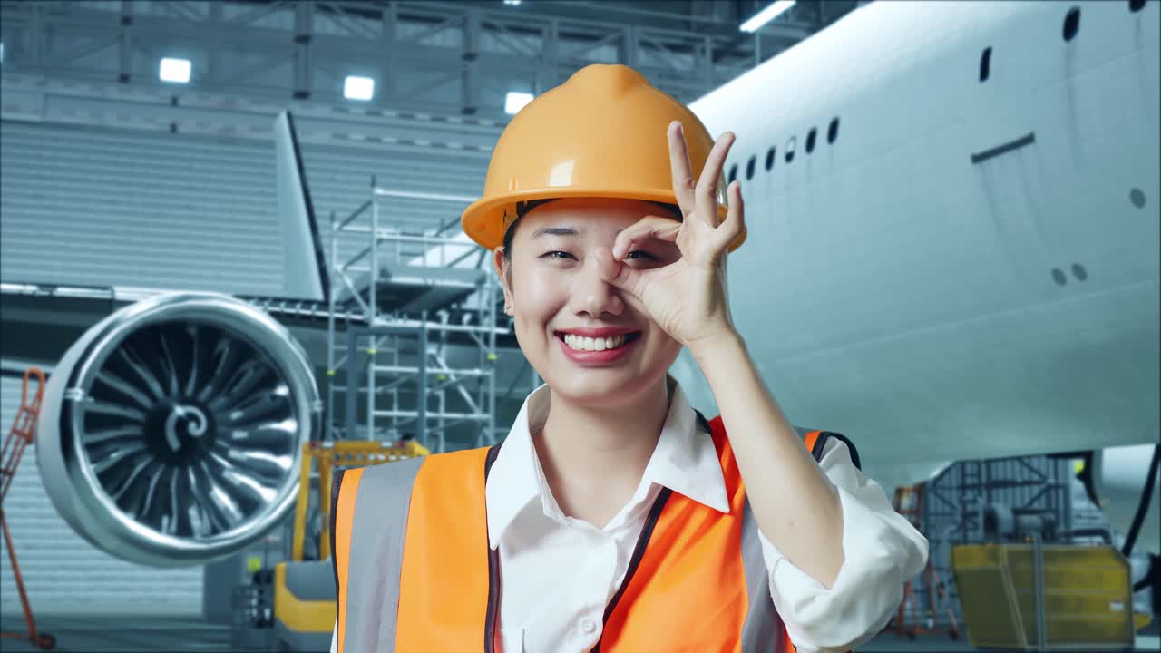 비행기 거에 있는 여성 엔지니어