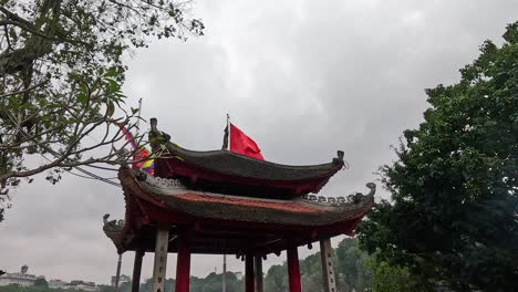 pavilion with vietnam flag waving in hanoi