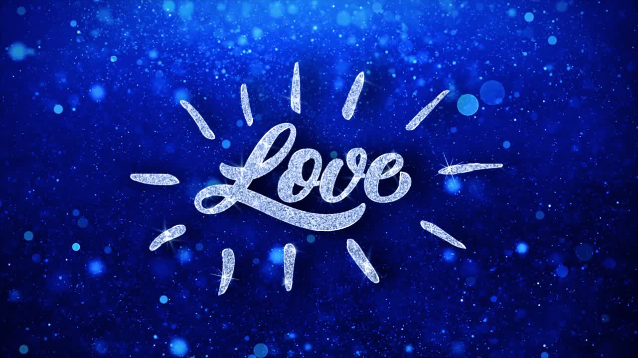 Beautiful Sparkling Love Text on Blue Background