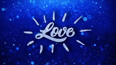 beautiful sparkling love text on blue background
