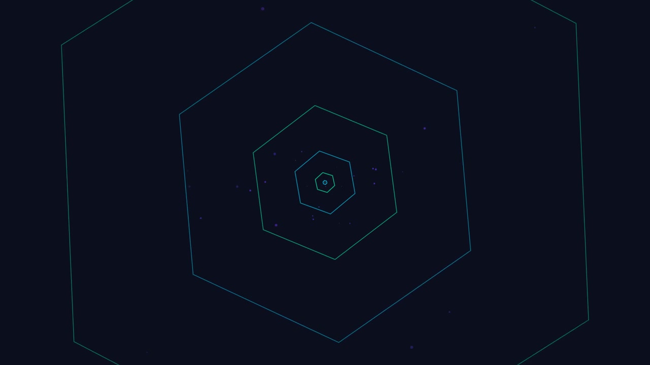 Túnel Abstrato de Formas Hexagonais Brilhantes