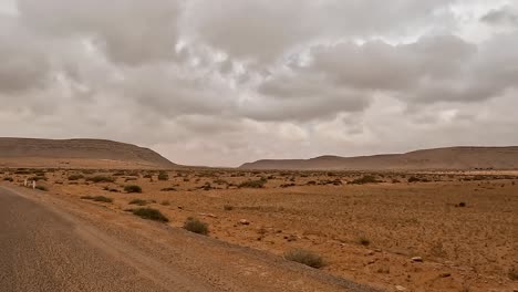 Conduciendo-Por-Una-Carretera-Recta-A-Través-Del-Paisaje-Desértico-De-Túnez