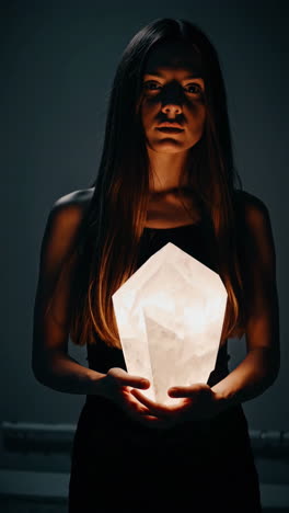 Woman Holding a Luminous Crystal