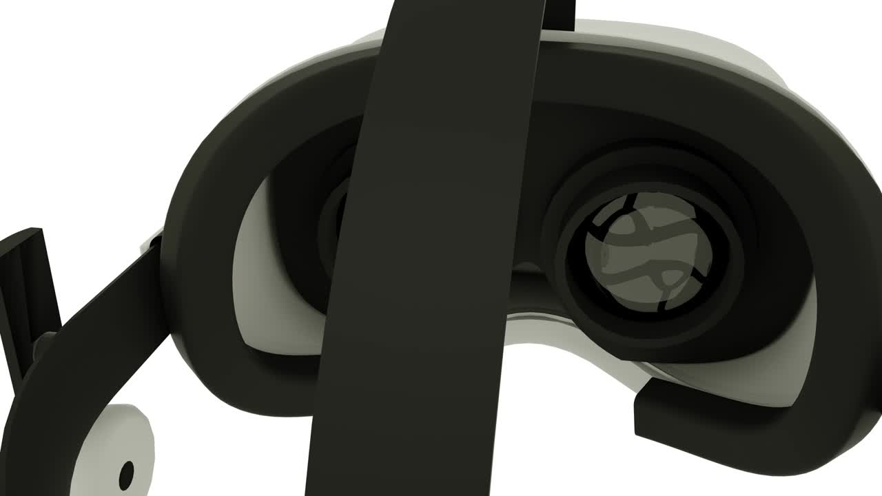 el bucle de auriculares de realidad virtual gira sobre un fondo blanco. poniendo auriculares vr