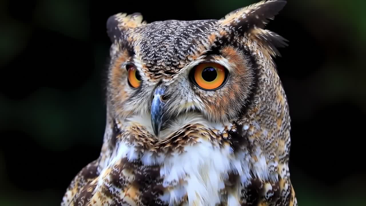 A Majestic Owl Captured in Stunning Detail: A Close-Up Exploration of Its Intense Gaze and Intricate Feather Patterns