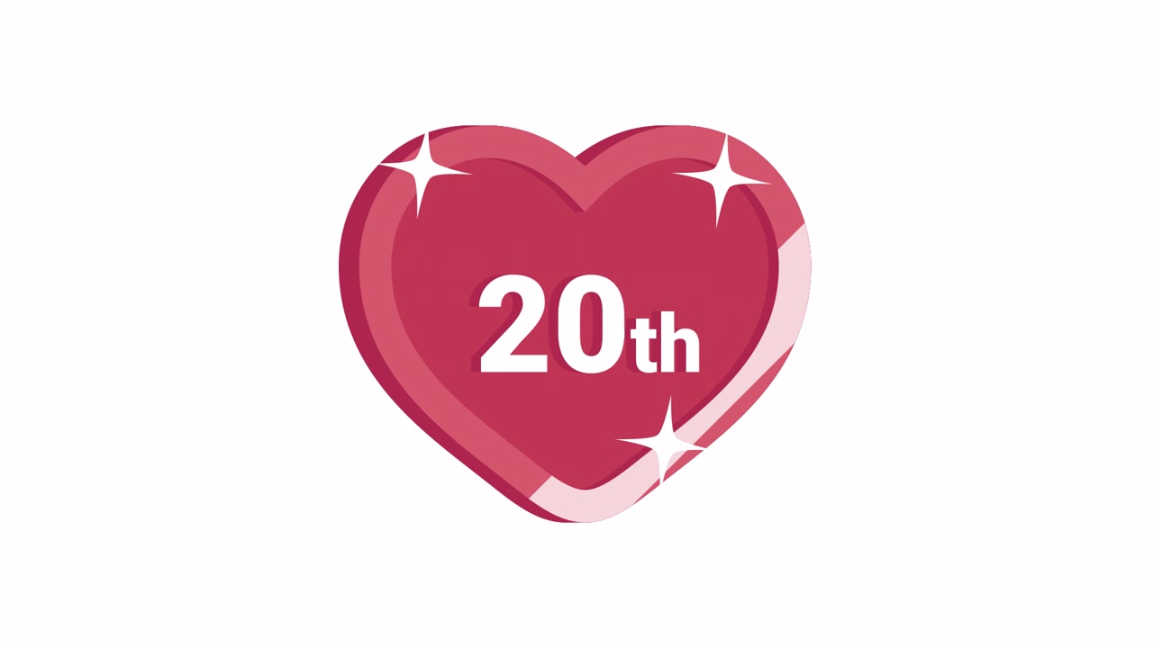 Icona a cuore animata per il 20° anniversario con effetto scintillante