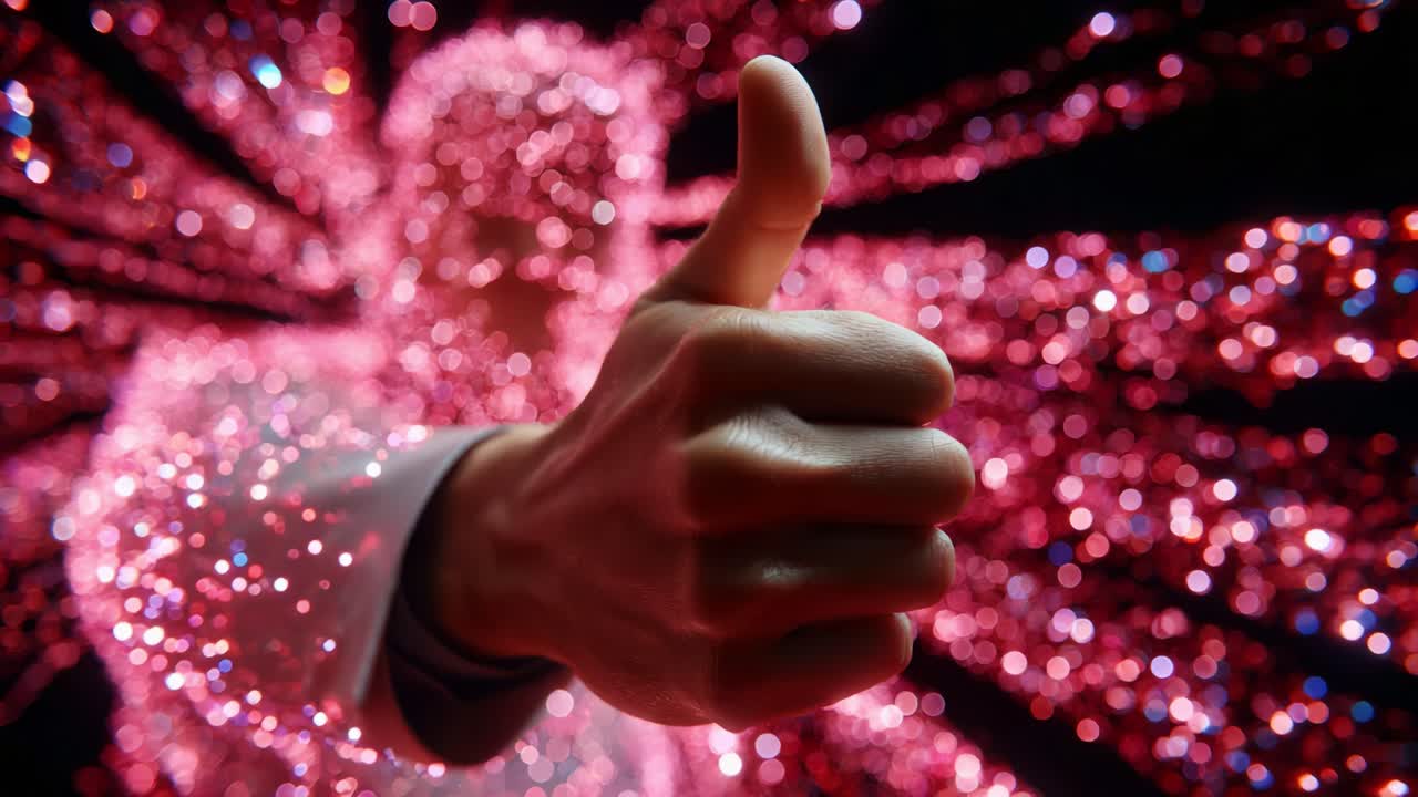 A Vibrant Celebration of Approval with Blurred Sparkle Effects Showcasing an Enthusiastic Gesture of Positivity and Encouragement Captured in Dynamic Visuals, Highlighting Colors and Motion