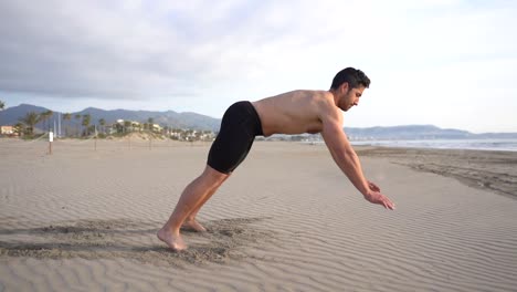 training variant of push-ups with slap on the beach