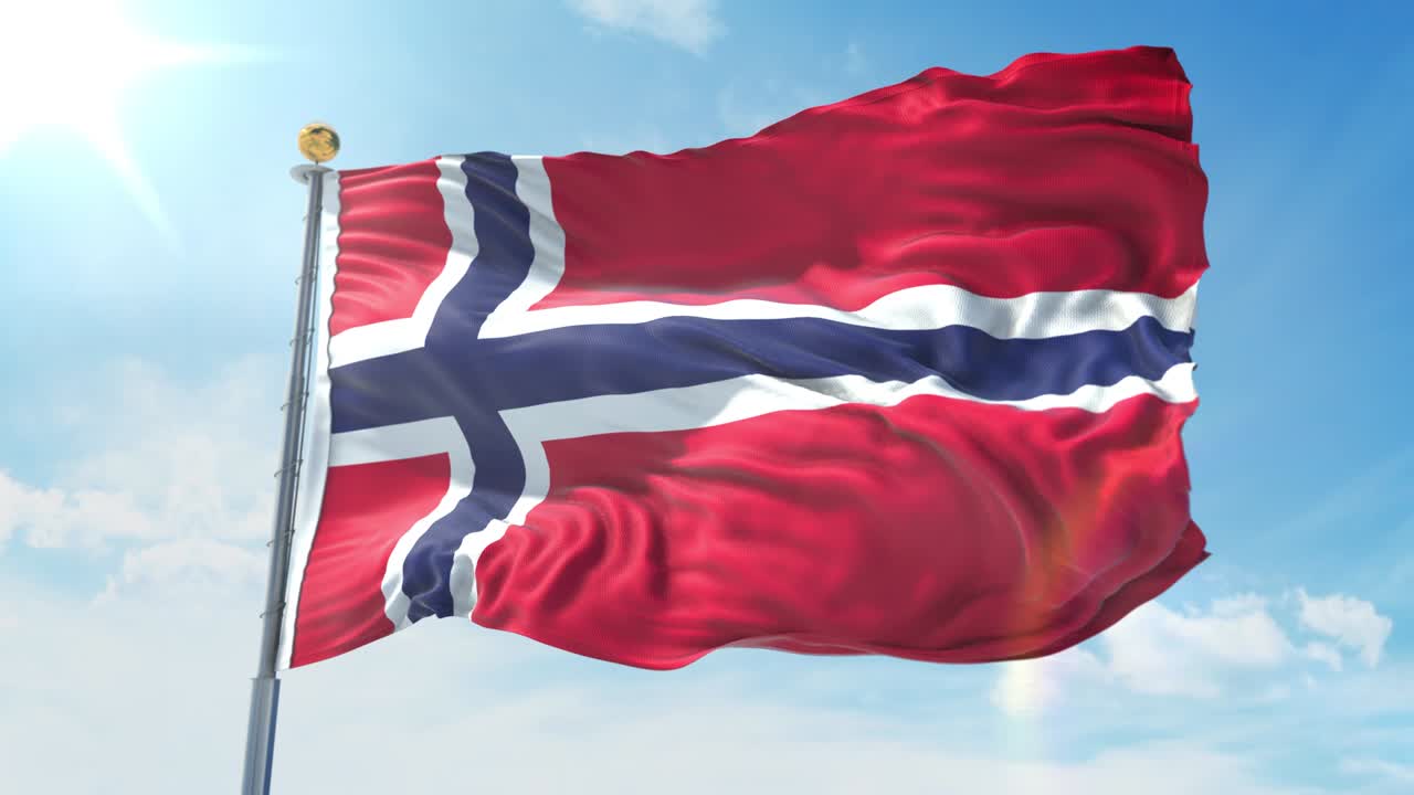 깊은 파란 하늘을 배경으로 바람에 흔들리는 노르웨이 발, 국가 테마, 국제 개념, 3d 렌더링, 시엄리스 루프