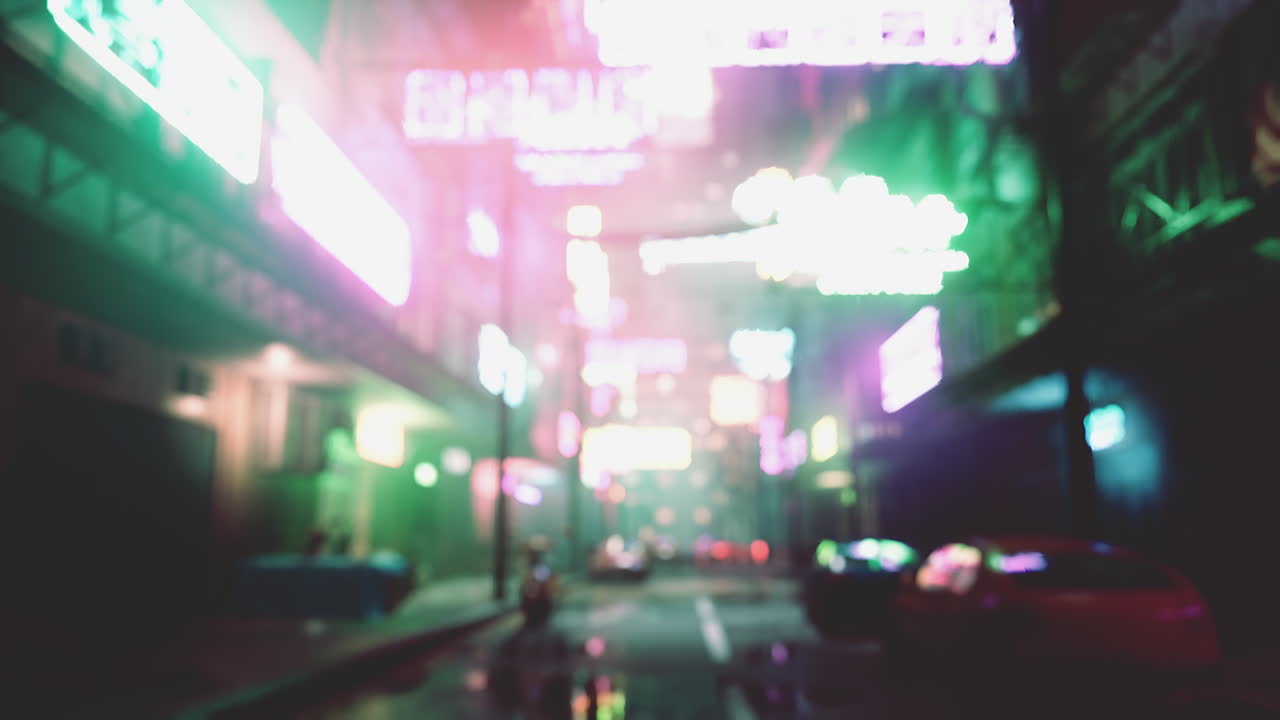 흐릿한 네온 밤 도시 거리