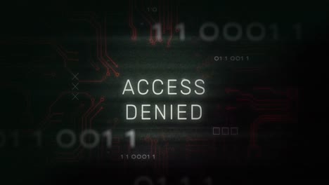 animation of interference over access denied text, data processing and computer circuit board