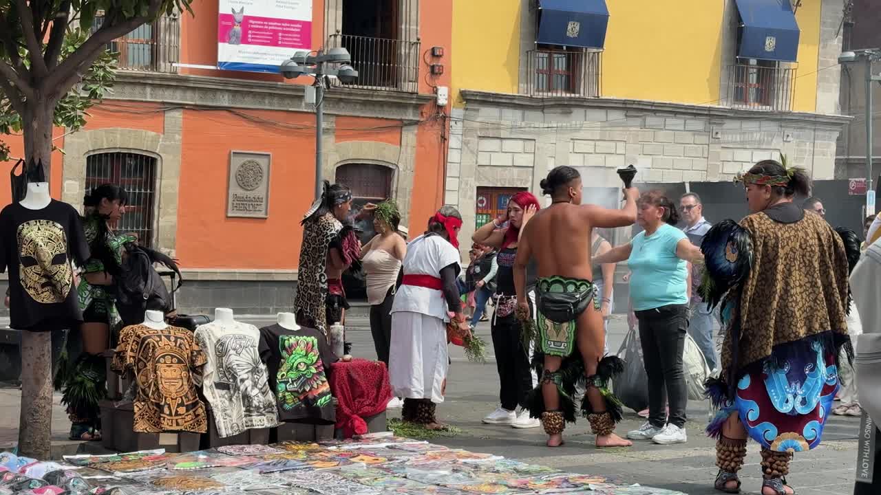 Traditional Mexican purification ceremonies in streets of Mexico City