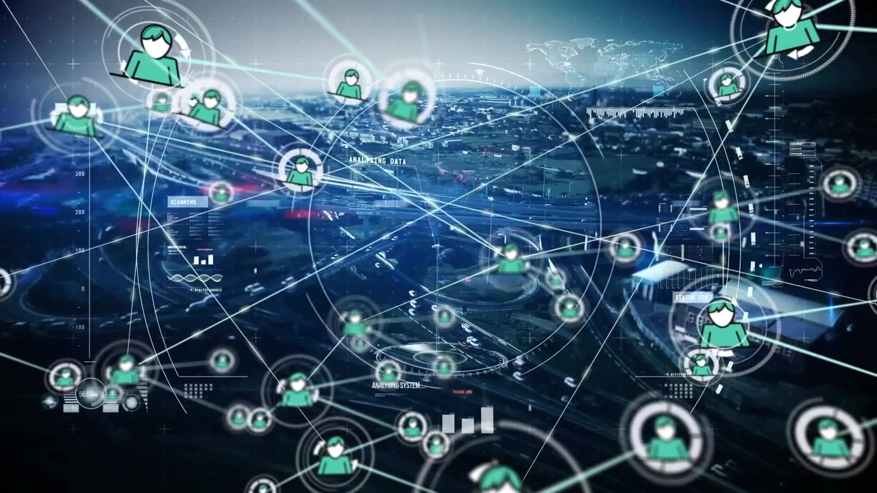 Sovrapposizione di connessione di rete digitale su autostrada urbana aerea