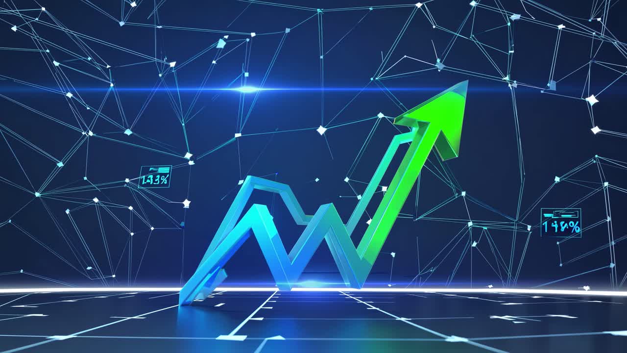 Futuristic video concept of a 3D arrow graph rising