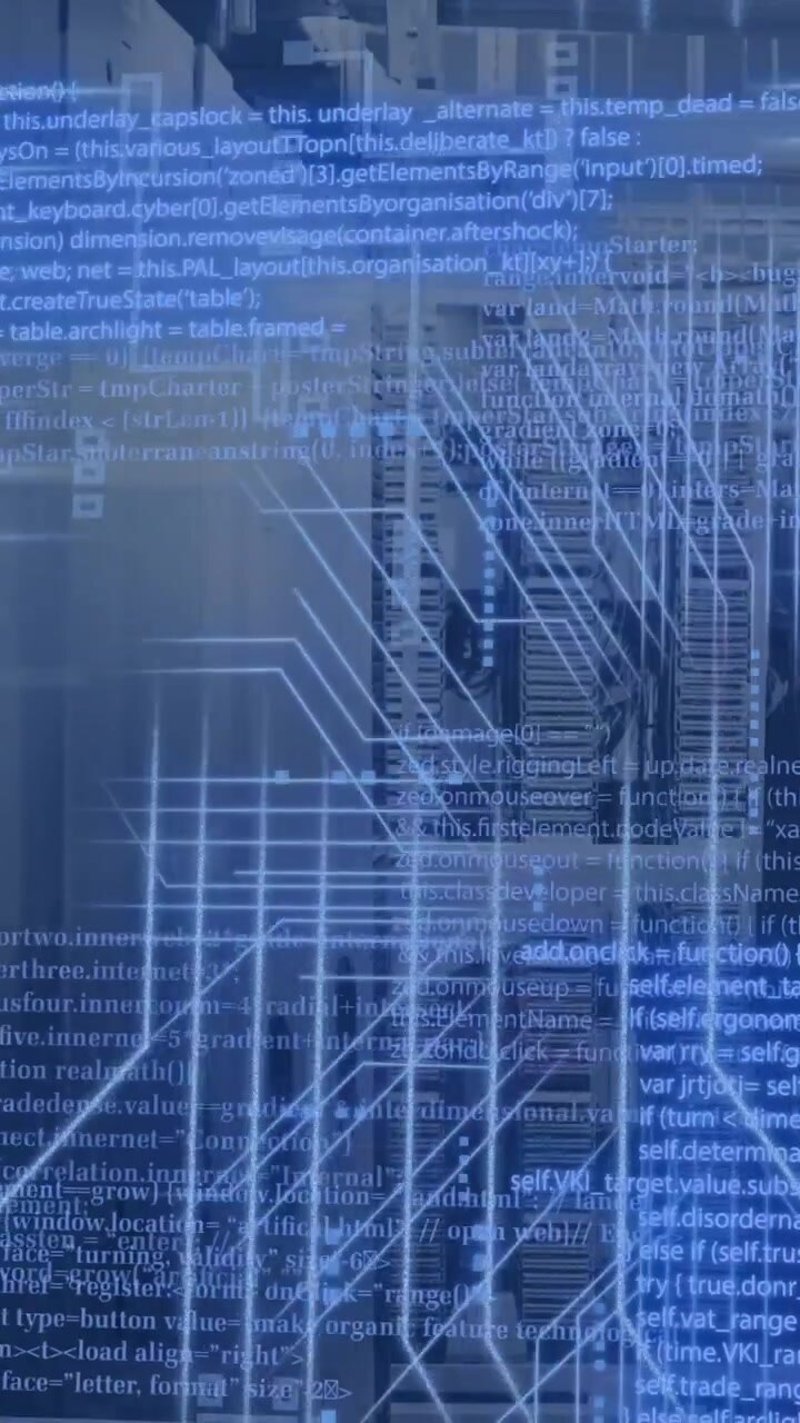 Animation of circuit board and data processing over computer servers