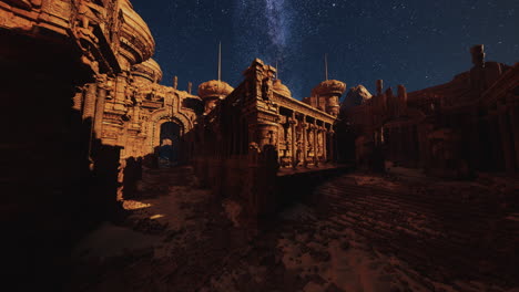 ancient temple ruins under a starry night