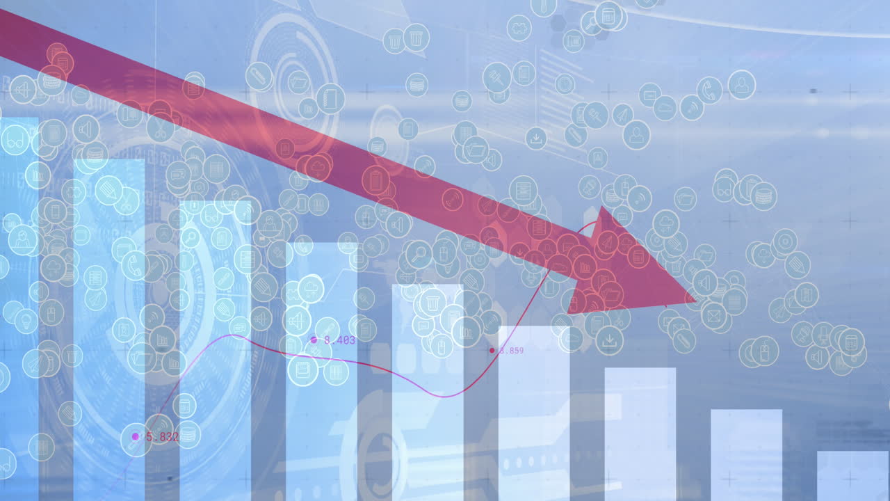 파란색 배경에 아이콘으로 연결 네트워크를 통해 데이터 처리의 애니메이션