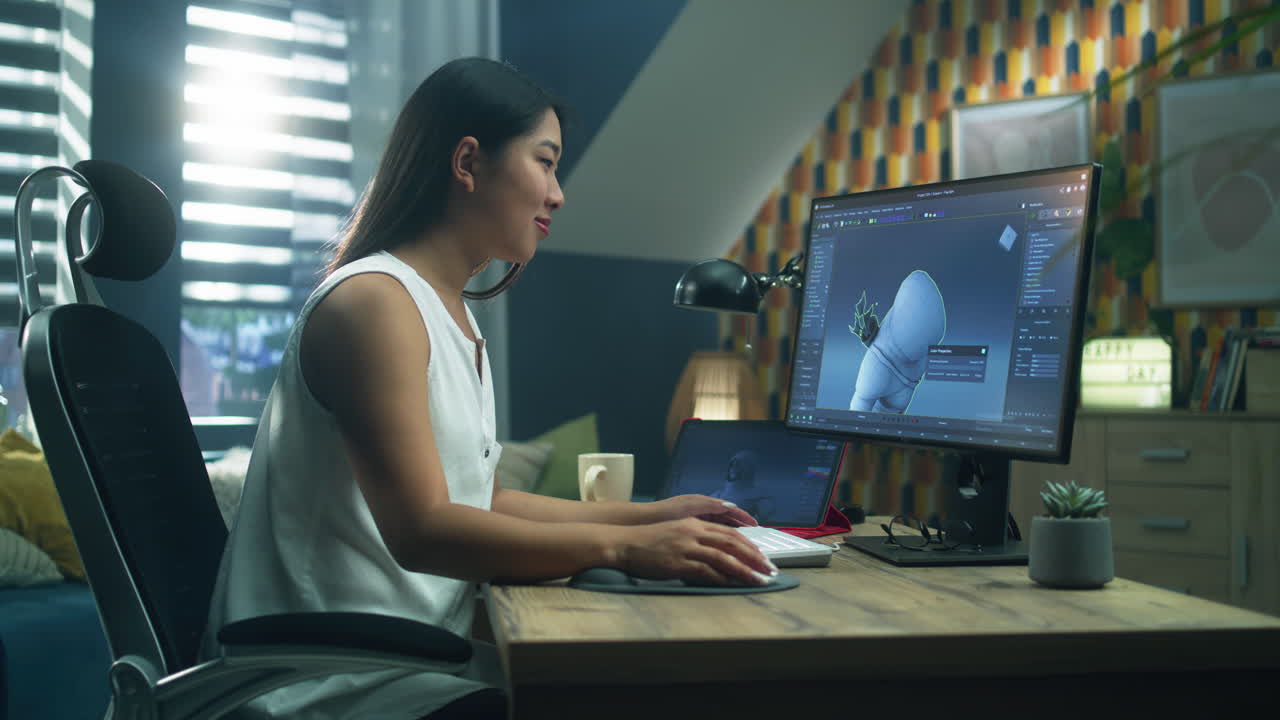 Woman Working on Digital Art Project at Home