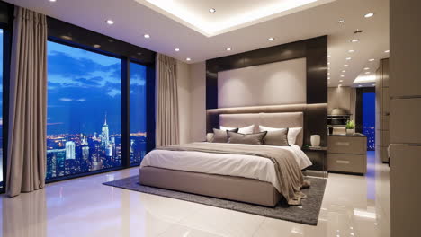 luxury modern bedroom with city view