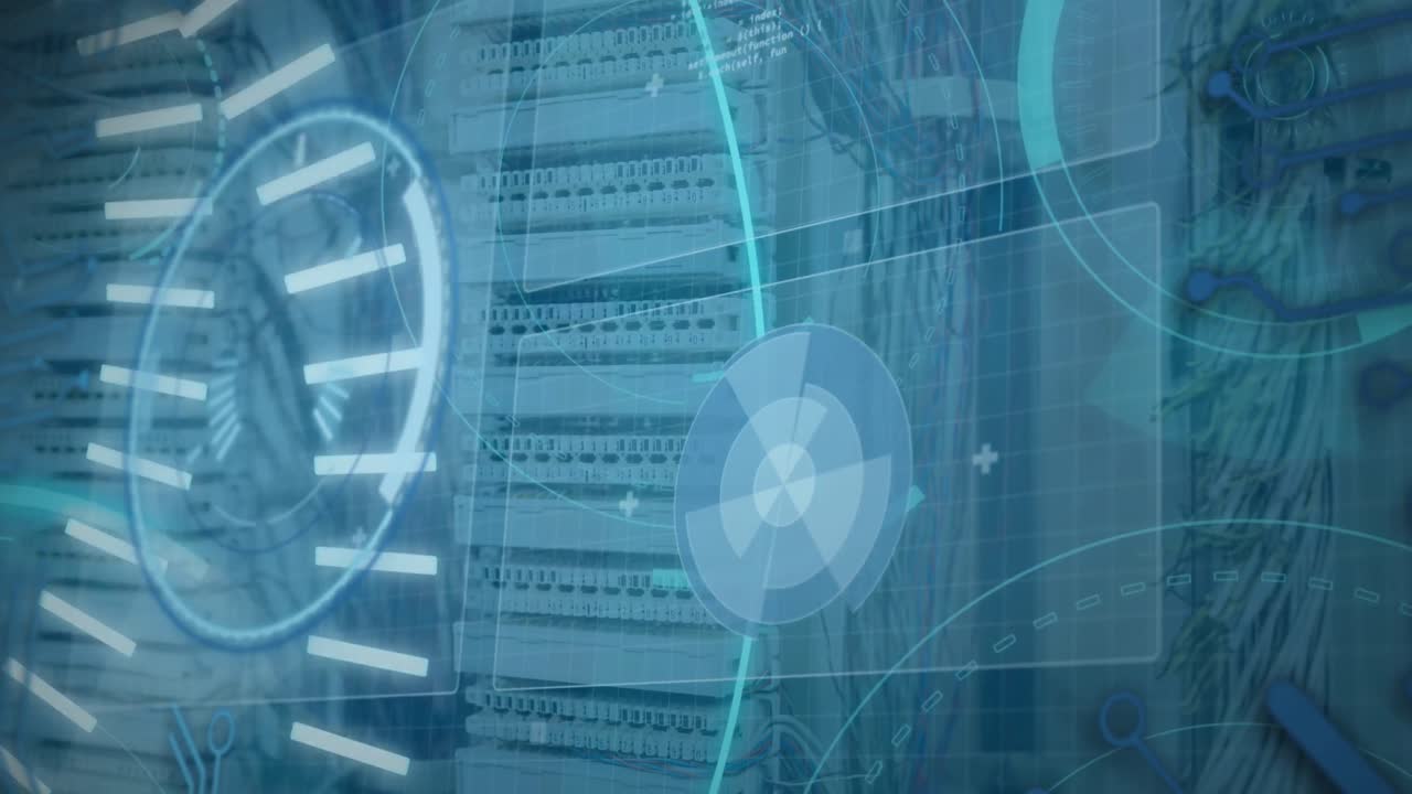 서버 에서 원과 5g 텍스트를 가진 인포그래픽 인터페이스의 애니메이션