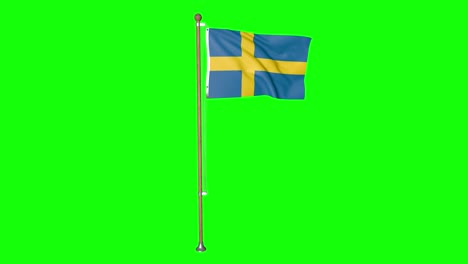 Bandera-De-Suecia-De-Pantalla-Verde-Con-Asta-De-Bandera