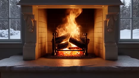 cozy fireplace in winter