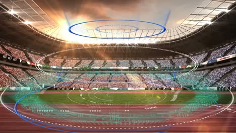 Animation-of-blue-and-white-circles-over-sports-stadium