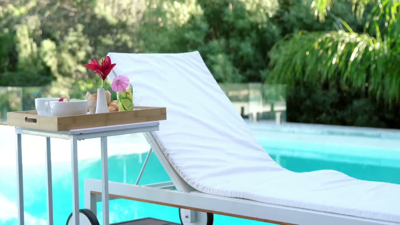 Breakfast set up by the pool