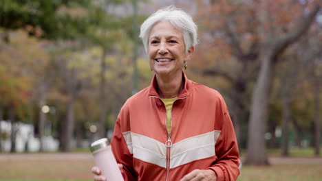 fitness, senior woman and walking at park