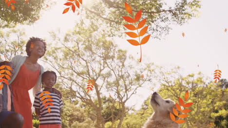 animation of falling yellow over african american family