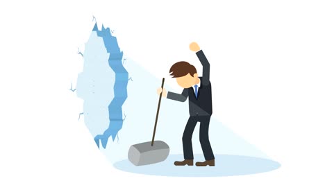 hombre de negocios rompiendo la pared. libertad y concepto de desafío. ilustración de bucle en estilo plano.