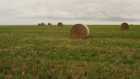 agriculture, farms, aerial view of rolls of hay in the field