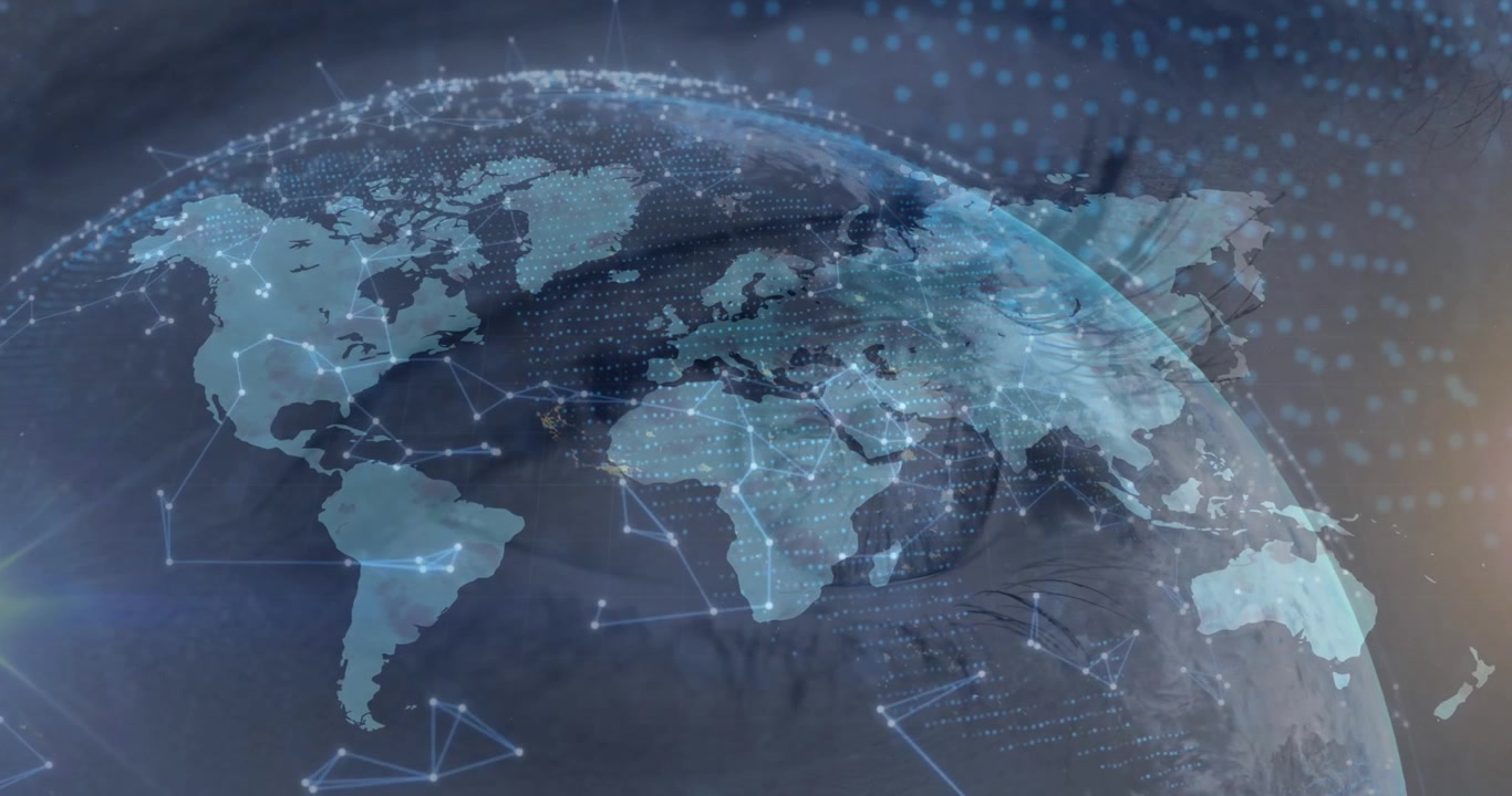 Animation of globe with network of connections over fit african american globe
