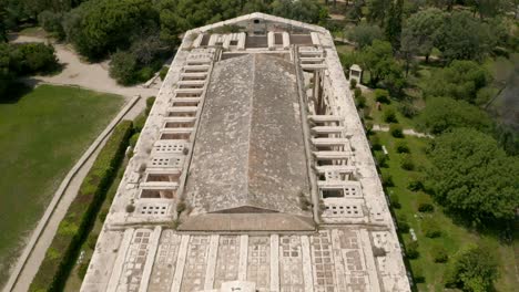 Temple-of-Hephaestus,-Athens,-Greece-flying-above-close-up-in-4k