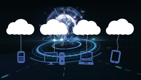 animación de nubes con iconos sobre el globo