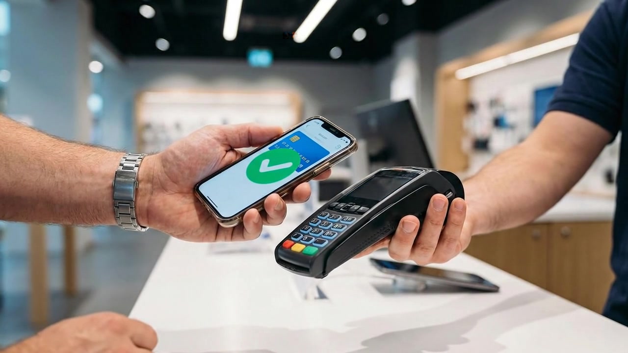 Geschäftsszene: Mobile Zahlung und Smartphone-Technologie