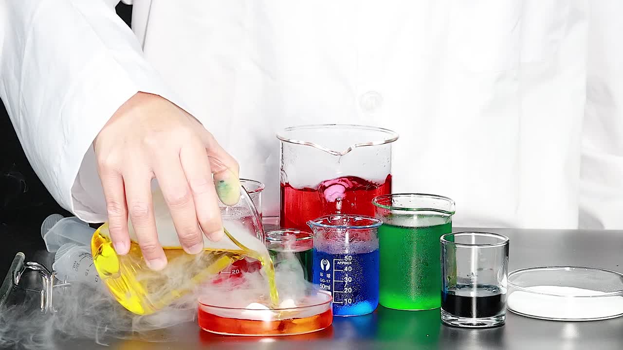 Chemistry Experiment with Colored Liquids