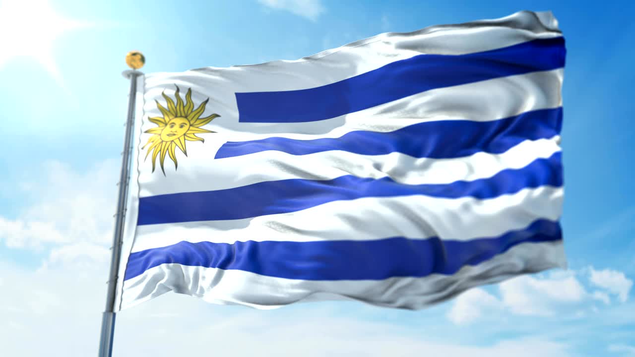 bandera de uruguay bucle sin costuras vídeo de renderización 3d. hermoso bucle de tela textil agitando