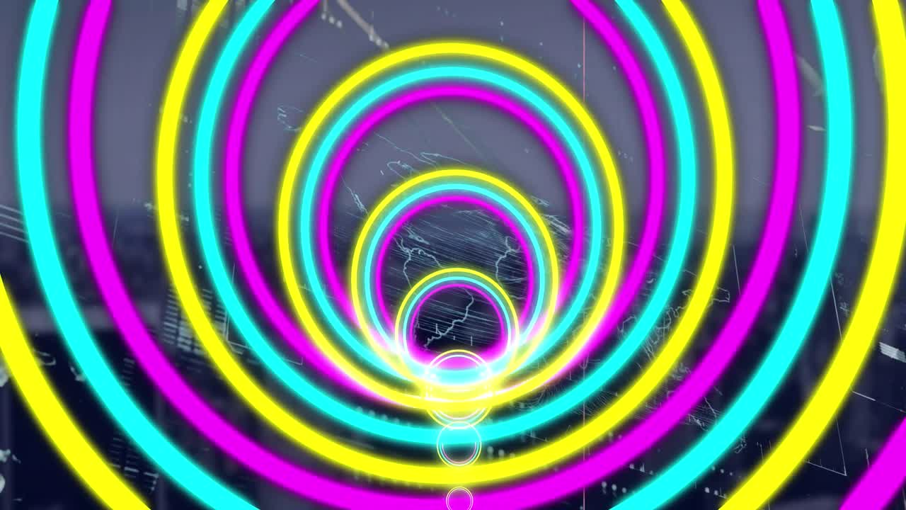 animación del procesamiento de datos sobre formas de neón