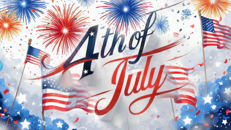 4th of july celebration with fireworks and american flags