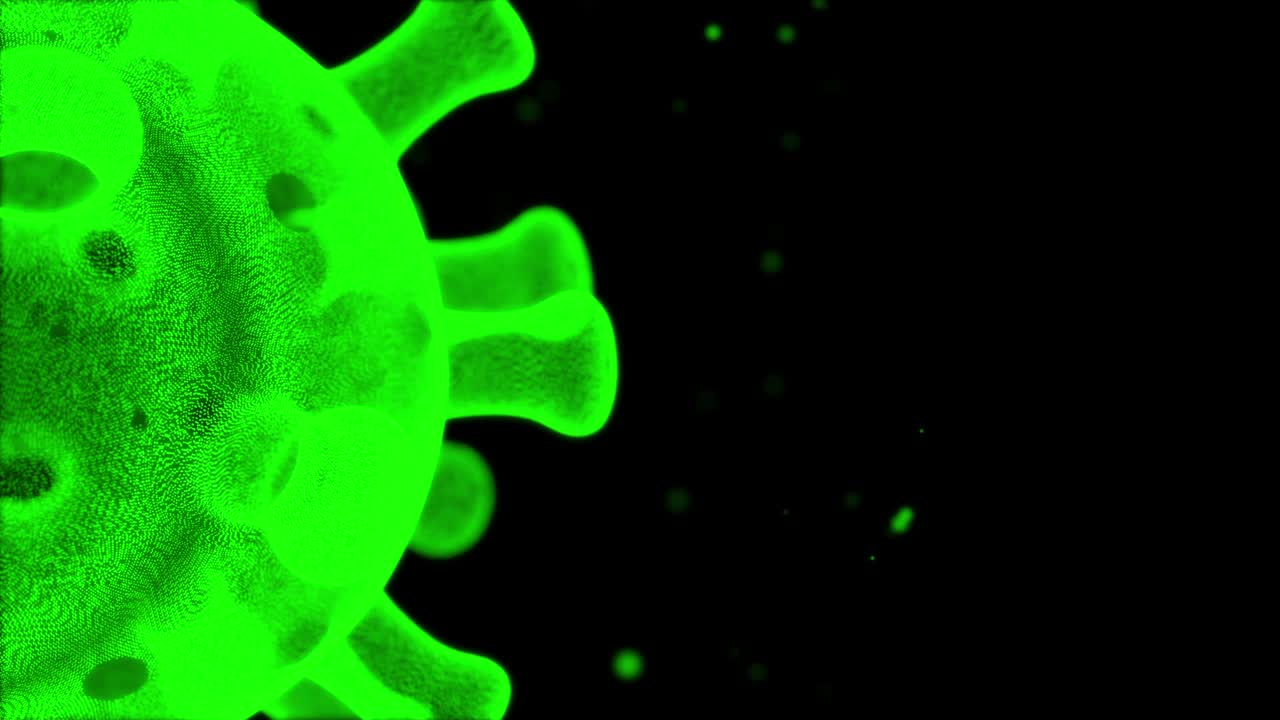 Display digitale del Coronavirus (COVID-19). Tecnologia olografica medica su schermo digitale. Simulatore digitale di virus con grafica in movimento.