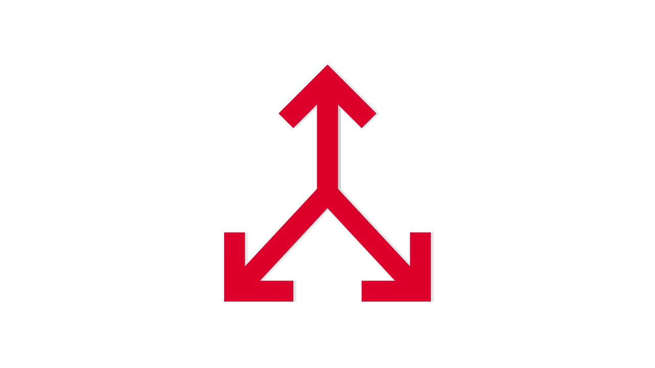 Red Arrow Icon Animating and Branching into Three Directions