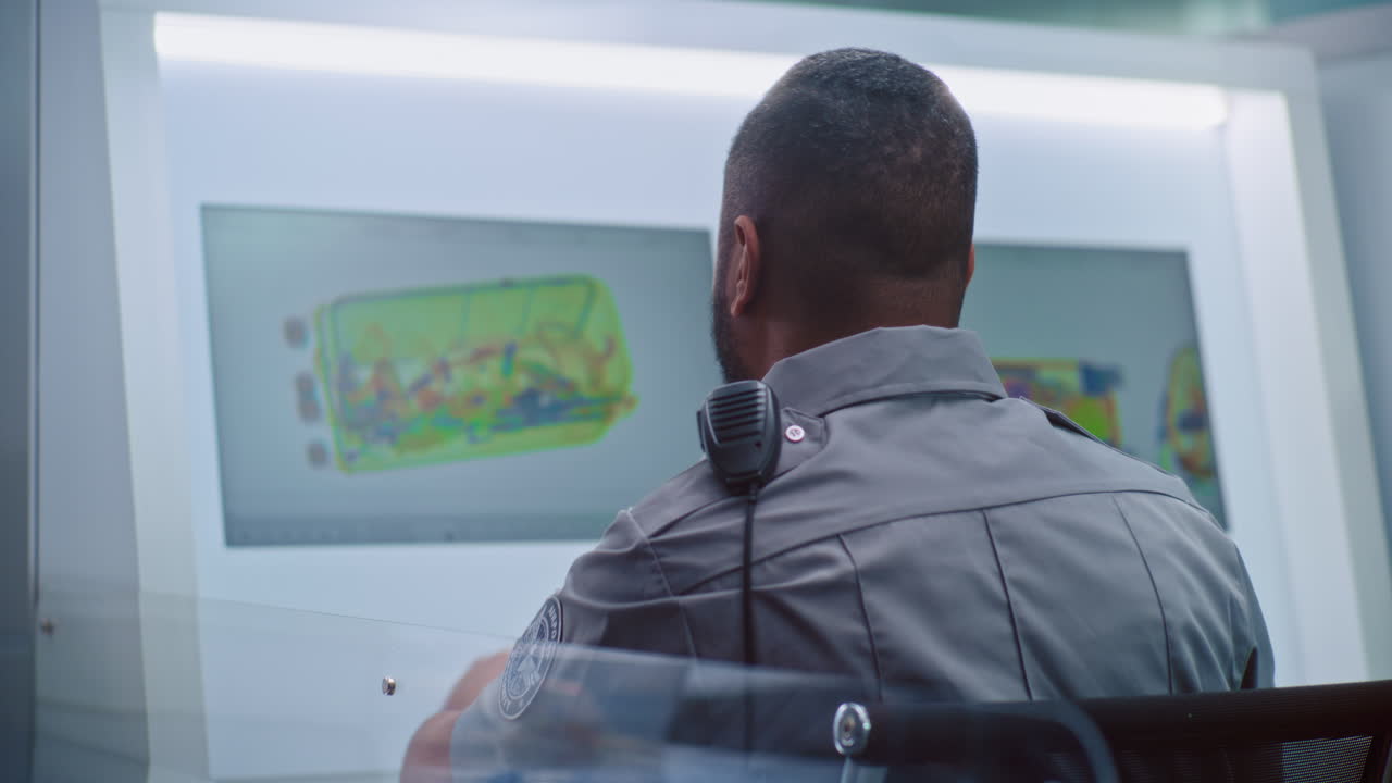 oficial de seguridad del aeropuerto escaneo de rayos x de monitoreo