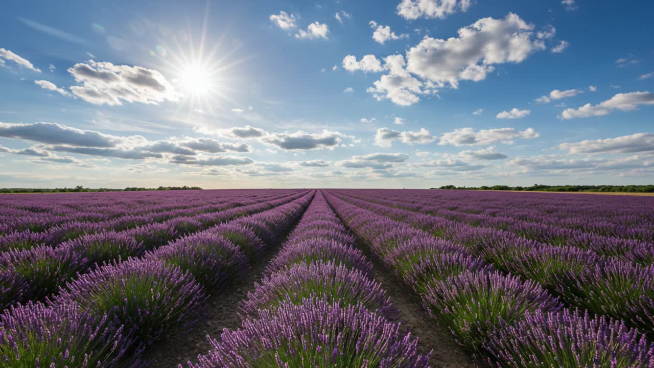 A Stunning Lavender Field Under Bright Skies: Experience the Serene Beauty of Nature's Vibrant Purple Blooms and the Tranquility of Flowering Landscapes