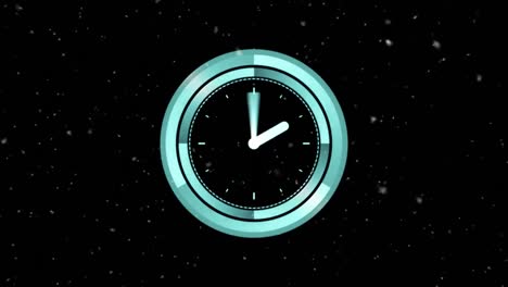 animation of moving white spots and clock over black background