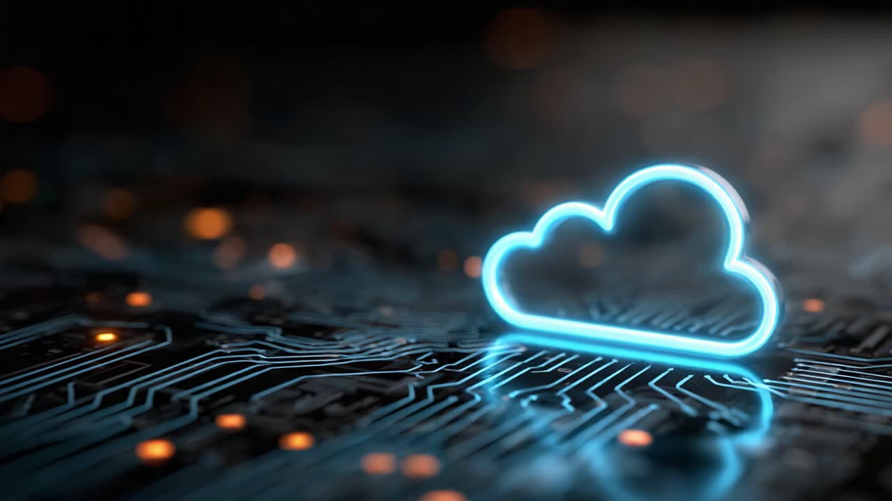 Innovative Cloud Technology Representation with Abstract Circuitry and Illuminated Elements Showcasing Digital Connectivity and Modern Networking