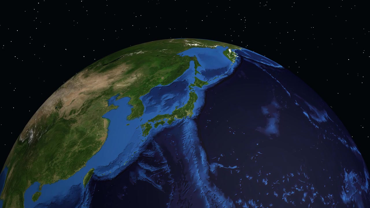 Digital globe rotates and zooms into Japan, displaying Niigata city location and population statistics