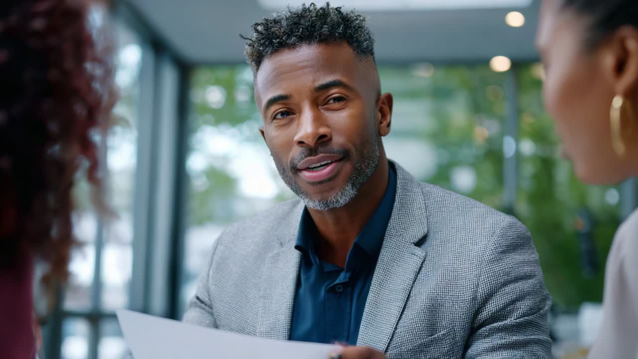 Engaging Discussion between a Confident Businessman and His Colleagues in a Modern Office Setting, Fostering Collaboration Through Effective Communication and Insightful Feedback